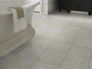 Bathroom with tile flooring.